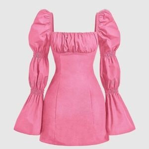 Square Neck Ruched Bust Pink Barbie dress